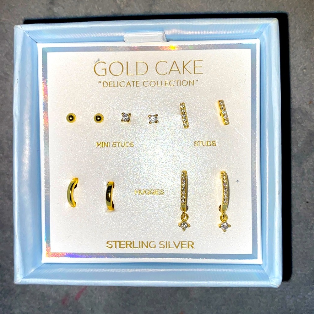 BNIB Gold Cake “Delicate Collection” Sterling Silver & 2 Gold Plated Earrings